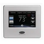 A model of a Carrier smart thermostat on a white background.