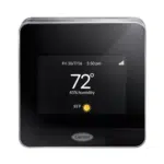 A model of a Carrier smart thermostat on a white background.