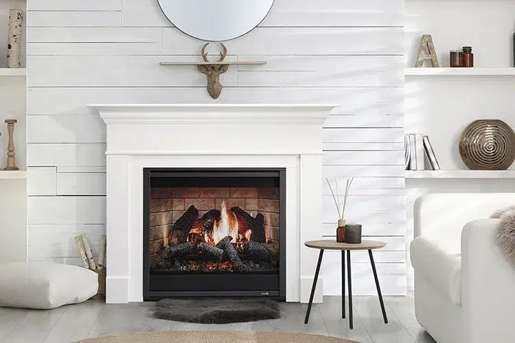 An image showcasing a new electric fireplace in an Oregon home.